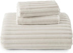 Bedsure Fluffy Duvet Cover Set - Ultra Soft Plush Shaggy Comforter Cover Queen Size, Warm Flannel Fleece Bed Sets for Winter, 3 Pieces (Striped Pattern, Linen)