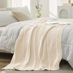Amélie Home Chevron Chenille Knit Throw Blanket for Couch, Cozy Texture Decorative Soft Blanket for Sofa & Chair, 60"x80", Ivory
