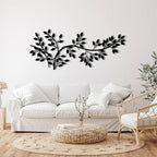 yumcake Metal Tree Leaf Wall Decor, Metal Tree Wall Art, Vine Olive Branch Leaf, Leafy Ivy, Leaves Hanging Wall Art, Branch Wall Decor for Living Room (Black, 53 x 23 inches / 135 x 58 cm)