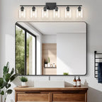 Black 6-Light Bath Vanity Lights for Mirror, Restroom Lights Fixtures with with Clear Glass Shades,Bathroom Over Sink Light Fixtures, Bathroom Light Fixtures Over Mirror