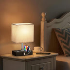 Kakanuo Nightstand Lamp for Bedroom with Dual USB Ports, Grey Touch Control Bedside Table Lamp with Charging Outlets and Phone Stands, 3-Way Dimmable Desk Lamp for Living Room, LED Bulb Included