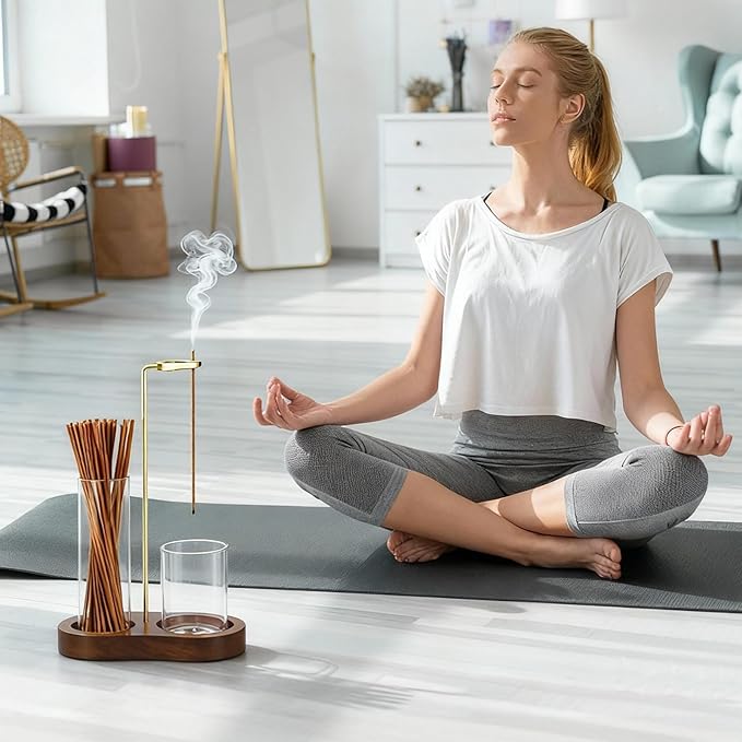 2 Pack Incense Holder with Ash Catcher, 2 in1 Large Incense Holder for Sticks, Anti-Ash Incense Burner Holders for Yoga, Spa, Meditation and Home Decor Reddish, Brown