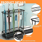 Metal Umbrella Holder Stand with Removable Drip Tray, Industrial Free Standing Umbrella Rack Organizer for Entryway Home Office Patio Decor(21 Slots 24 Hooks, Black)