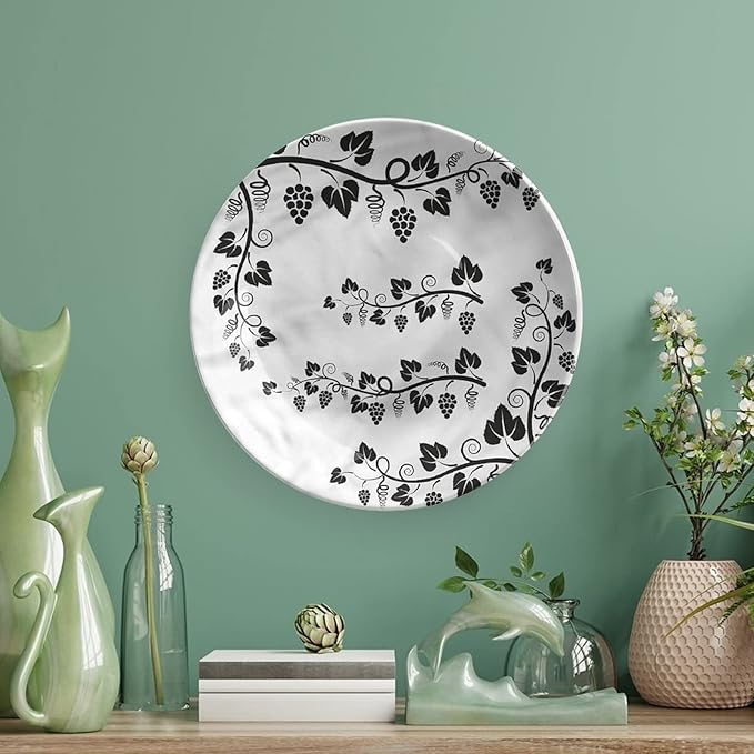 XISUNYA 6 Inch Decorative Plate, Vine Round Porcelain, Grapes with Twigs Swirl Botany Print Ceramic Wall Hanging for Fine Dining, Upscale Events, Dinner Parties, Weddings, Catering Christmas