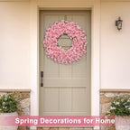 26 Inch Spring Wreaths for Front Door Large Valentines Spring Door Wreath Easter Wild Floral Summer Wreaths Outside All Season for Farmhouse Porch Wall Wedding Living Room Home Decor(Pink)