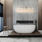 SineRise 5-Light Brushed Nickel Vanity Light with 3 Color Modes (3000K/4000K/6000K), Eye Protection LED Bathroom Light Fixture, Dimmable Modern Wall Light Over Mirror with Clear Glass Shade