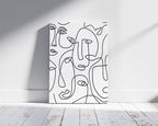 Abstract Face Pattern Wrapped Canvas Wall Art Collage of Modern Faces Continuous Line Drawing 8x10 Inch Gallery Stretched Modern Home Art Decor