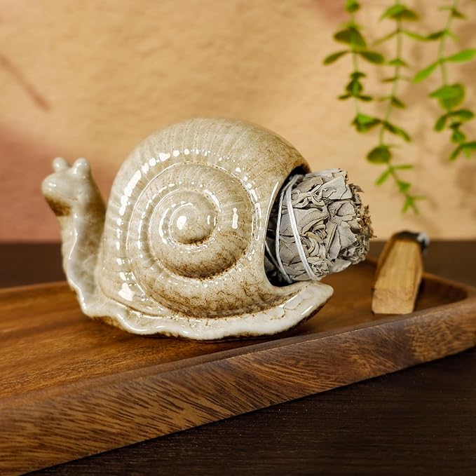 Handmade Ceramic Snail Palo Santo Holder & Mini Chiminea Incense Dish- Elegant Cone Burner for Palo Santo Sticks & Sage-Perfect for Energy Cleansing, Yoga, Meditation, Zen, Altar, Aromatherapy