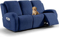 VANSOFY Recliner Couch Cover, 8-Pieces Stretch Recliner Sofa Cover Soft Jacquard Reclining Slipcover Furniture Protector with Elastic Bottom for Kid, Pets(3 Seat,Dark Blue)