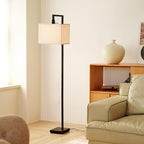 Globe Electric 61000052 60" Floor Lamp, Matte Black, Square White Fabric Shade, On/Off Rotary Switch on Socket, Square Rod, Reading Lamp, Home Office Accessories, Home Décor, Home Improvement