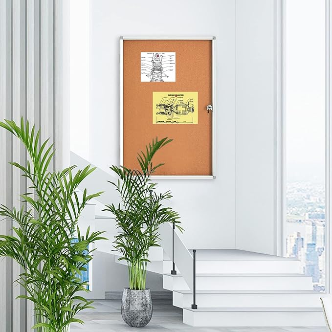 BIBOC Enclosed Cork Bulletin Board Weatherproof Display Cases Tamperproof Notice Poster Memo Board with Aluminum Frame,36x24 inches (Cork12)