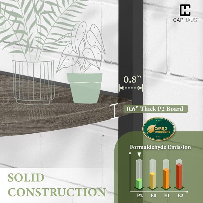 CAPHAUS 5 Tier Corner Shelf, 59.1-Inch Tall Corner Bookshelf, Corner Display Rack with Metal Frame, Round Corner Shelf Unit Rack, Tall Corner Stand for Bathroom, Living Room, Home, Office, Dark Grey