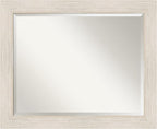Amanti Art White Wall Mirror 27x33 Hardwood White Wash Rectangle Bathroom Mirror for Wall Decor Living Room, Large Country Rustic Wood Frame, Hangs Horizonally and Vertically, Bathroom Decor, Beveled
