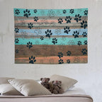 VUMIVI Dog Paw Print Tapestry Rustic Farmhouse Vintage Wood Paneling Home Decor Tapestry Wall Hanging for Living Room Bedroom Dorm Classroom Aesthetic Decor W40xL30in