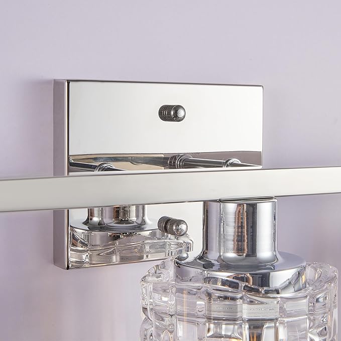 3 Light Silver Chrome Bathroom Vanity Light Over Mirror, Modern Vanity Lighting with Crystal Glass Shade, Wall Mount Bathroom Light Fixtures, E26 Base