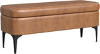 HomePop Upholstered Storage Bench with Metal Leg, 42" W, Carmel Faux Leather
