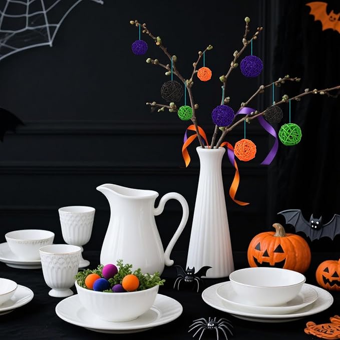 SANNIX 16 Pcs 3 Sizes Big Halloween Rattan Balls Halloween Vase Filler Decorative Balls for Bowls Wicker Balls for Party Decorations Home Table Decor Hanging Ornaments