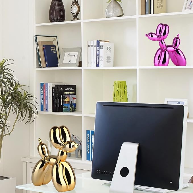 Gold Balloon Dog Decor,Gold Room Decors,Balloon Animal Preppy Room Shelf Decor,Cute Statue Home Decors,Bedroom Modern Sculpture Desk Decoration,Golden Decorations Gifts