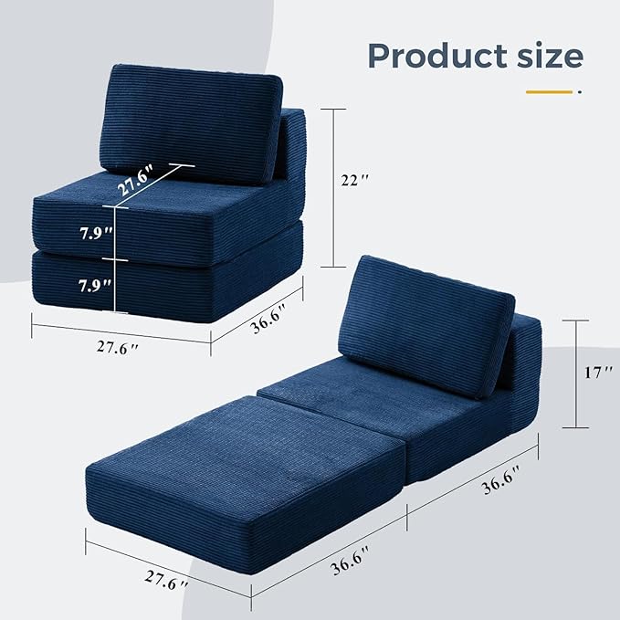 FILUXE Modular Sectional Sofa, Modern Modular Sofa Couch with Deep Seat，Comfy Cloud Couch, Sectional Couches for Living Room, Bedroom and Apartment，1-Seater，Navy Blue
