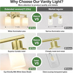 3-Light Bathroom Light Fixtures, Aged Brass Vanity Light with Milky White Shades, Bathroom Lighting Fixtures Over Mirror, Modern Bathroom Wall Lamp for Mirror Living Room Cabinet Bedroom