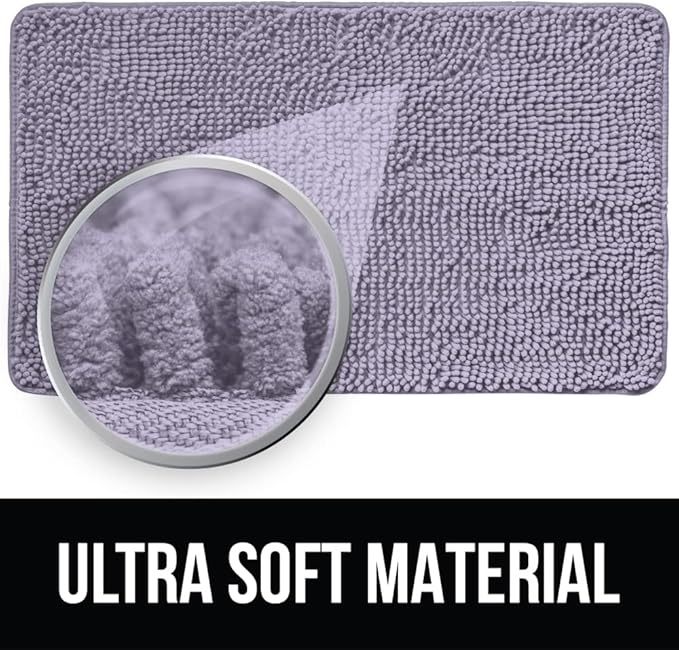 KANGAROO Bathroom Rugs, Chenille Soft Absorbent Bath Rug, Shaggy Shower Mat, Quick Dry Machine Wash Bathmat, Plush Carpet Mats for Tub, Bathtub and Room Home Decor Accessories, 24x17, Light Purple