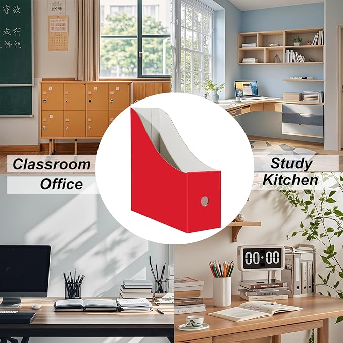 Limitliho Magazine File Folder Holder for Desk, Book Bins for Classroom Library,Office,Home, 10.6" H x 10.2" L x 3.5" W in Cardboard Paper Organizer (Six color, 6 Pack)