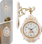 Cream Double Sided Large Wall Clock, Elegant, Traditional, Vintage Style 360° Rotating Metal Wall Clock, Indoor Outdoor Office Living Room Porch Clock Wall Decor (Cream Double Sided Clock)