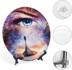 10 Inch Decorative Plate,Viking Tableware Plate, Boat on Beach and Woman Eye Boat Print Ornament Display Plate for Dining Table Setting, Wedding Reception Decorations, Christmas Tablescape, Red Orange