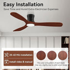 52” Smart Low Profile Ceiling Fans with Lights Remote,3 Wood blade,Quiet DC Motor,Outdoor Indoor Flush Mount Ceiling Fan,Voice Control via WIFI Alexa App,Modern Lighting& Ceiling fan for Bedroom Patio