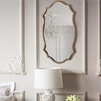 Wall Mirror in Vintage Golden, Decorative 20”x30“ Accent Vanity Mirrors, Wall Mounted Mirror Antique Brass Metal Frame for Living Room Bedroom Bathroom Entryway Stairway Kitchen