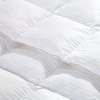 Egyptian Cotton Factory Outlet Store Luxurious All-Season Goose Down Comforter Duvet Insert, Exquisite Queen White Stripe Design, 1200 Thread Count 100% Cotton Down Proof Fabric, 55 oz. Fill Weight
