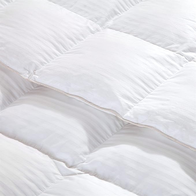 Egyptian Cotton Factory Outlet Store Luxurious All-Season Goose Down Comforter Duvet Insert, Exquisite Queen White Stripe Design, 1200 Thread Count 100% Cotton Down Proof Fabric, 55 oz. Fill Weight