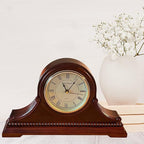 Mantel Clocks, Battery Operated, Silent Wood Table Clock with Westminster Chimes On The Hour, Solid Wooden Shelf Decorative Chiming Mantle Clock, 9" x 16" x 3" (Maroon Roman Numerals)