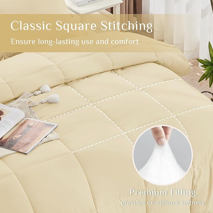 JOLLYVOGUE King Comforter Set, Ultra-Soft Bed in a Bag King Size 7 Pieces, Oeko-TEX Certified Bedding Set with Down Alternative Comforter, Sheets, Pillowcases & Shams, Light Yellow