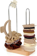 2-Tier Hair Tie Organizer, Modern Scrunchies Storage Tower Holds 50-70 Hair Accessories, Claw Clip Holder, Fashion Countertop Display Stand for Women & Girls(Natural)