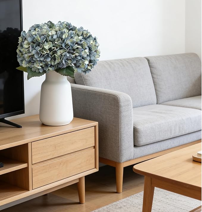 Kimura's Cabin 6pcs Artificial Silk Hydrangea Flowers Vintage Fake Bouquets Faux Hydrangeas Flower with Stems for Wedding Party Autumn Farmhouse Home Table Core Decoration (Deep Lake Blue)