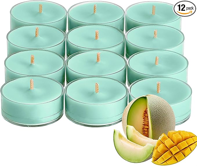 PartyLite Tea Lights Candles, Sweet Ripe Melon Scent, Gift Set of 12, Aromatherapy with up to 4 to 6 Hours Burn Time, Ideal for Home Decor, Holiday Gifting & Celebration