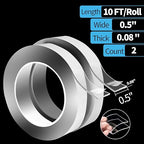 Art3d Nano Double Sided Tape (2 Rolls of 3 Meters), Multipurpose Clear Foam Tape for Carpets/Paste Items/Photo Frames/DIY Wall Mounting, 300x1.1x0.3cm