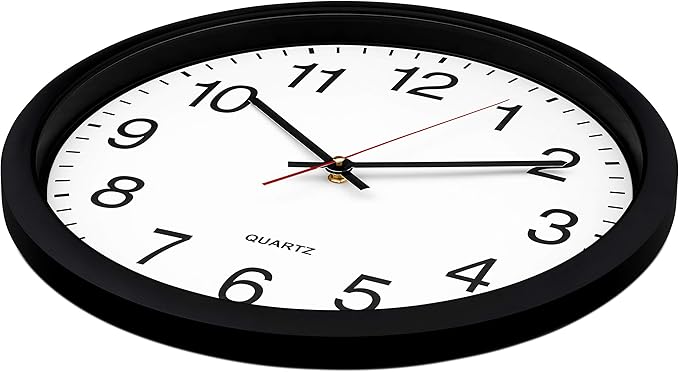 Bernhard Products Black Wall Clock Silent Non Ticking - 16 Inch Extra Large Quality Quartz Battery Operated Round Easy to Read Home/Office/Business/Kitchen/Classroom/School Clocks