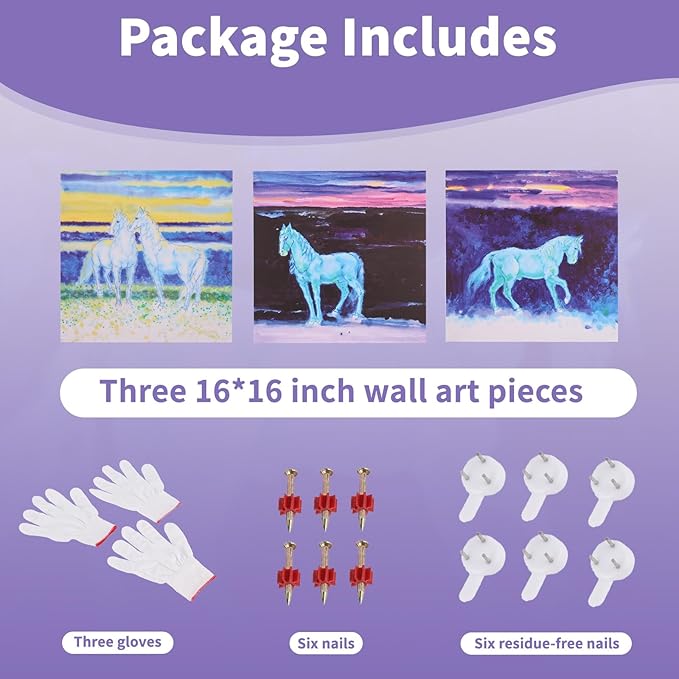 Charouse 3 Pieces Framed Wall Decor Painting Modern Nordic Bohemian Fantasy Artistic Wall Art for Living Room Bedroom Home Offices Horse Dawn Meadow Christmas Wall Decor 16 * 16 Inch