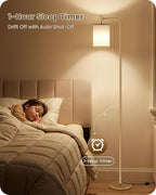 Dimmable Floor Lamp for Living Room with Remote and Foot Switch, Modern Standing, Corner Lamp,10W Bulb 3 Color Temperatures, for Bedroom, Office, Corner, ETL Listed, Gold and White DCW19LD05