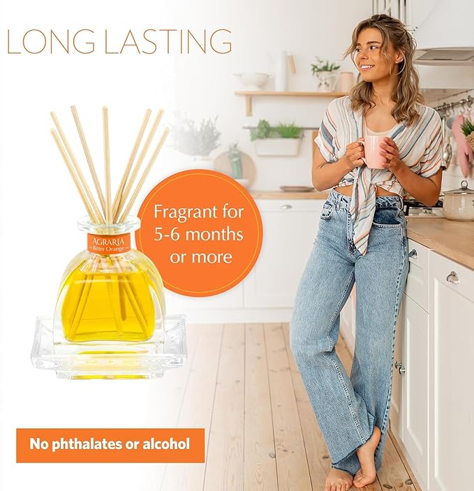 AGRARIA PetiteEssence Flower and Reed Diffuser Set, Hand Crafted Sola Flower Botanical Home Fragrance Diffuser, Bitter Orange Scent, 6 Months Lasting, No Phthalates or Alcohol for All Occasions