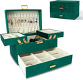 Dajasan Jewelry Organizer Box, Large Velvet Jewelry Boxes for Women Girls, Compact 3 Layers Jewelry Storage Case with Drawer, Movable Metal Stand, Modern, Gift Idea (Green)