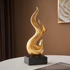 Modern Abstract Art Table Decoration, Gold Decor Flame Statue for Living Room Home, Black Shelf Decor Accents, Abstract Art Resin Sculpture for Dining Room, Office & Coffee Table Centerpiece (Gold)