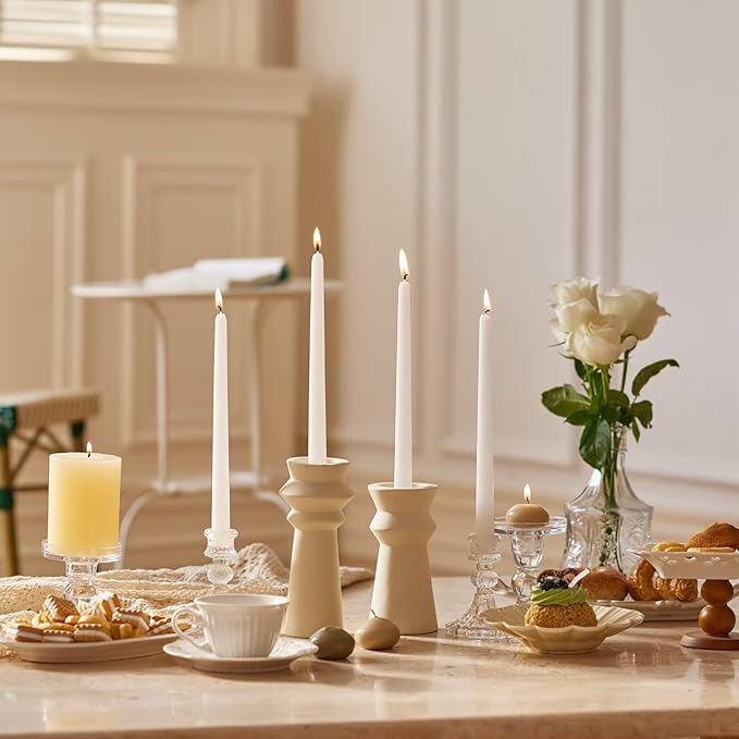 10-Inch Tall Dripless Taper Candles Set of 4 - White Tapered Candles, Perfect for Wedding,Dinner - Smokeless, Unscented, Long Burning - Hand Poured, Colored Tall Candlesticks - Blancas