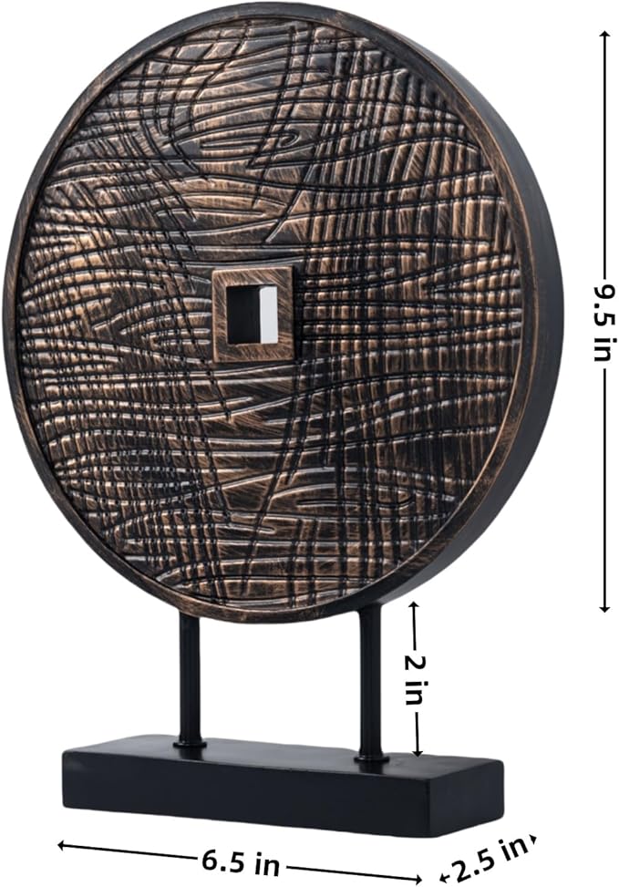 Unique Round Coin Sculpture Decorative Objects for Shelf Home Decor Accents, Modern Abstract Tabletop Decor Items for Living Room Fireplace Mantel, Above Cabinet (Black)