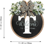 Circular Surname Front Door Welcome Sign - 26 Letter House Wreath, Front Porch Decorations, Year-Round Home Decor (T)