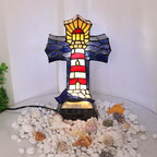 Bieye L12020 Christian Cross Tiffany Style Stained Glass Table Lamp for Home Décor (Lighthouse)
