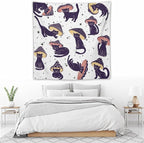 VUMIVI Funny Cat Mushroom Tapestry Retro 70s Hippie Style Cute Black Kitten Star Aesthetic Art Print Tapestry Wall Hanging for Living Room Bedroom Dorm Classroom Aesthetic Decor W60xL60in