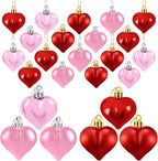 24 Pieces Heart Shaped Ornaments Valentine's Day Heart Ornaments for Valentine's Day, Hearts Baubles Decorations for Valentines Wedding Anniversary Home Party Decor(Red, Pink)